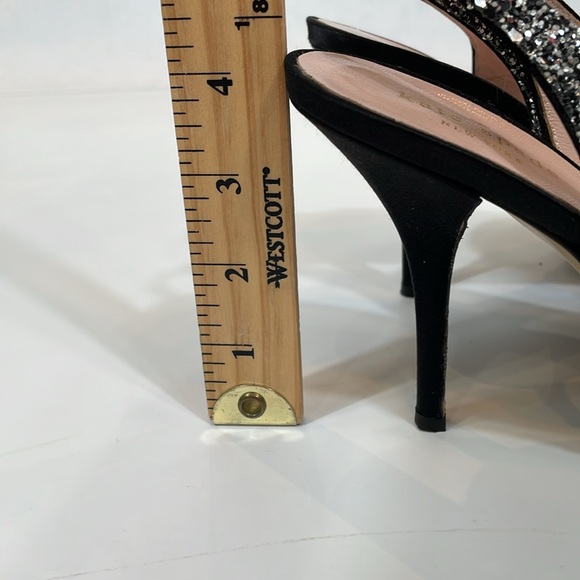Kate Spade Glitter New York Heels Sandal Size 9.5 Black Silver Bow EUC - Picture 9 of 9